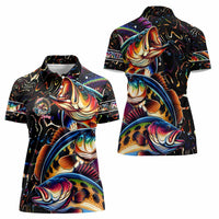 Peacock Bass Fishing Women Polo Shirt Waves Art