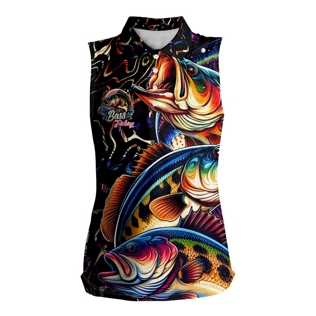 Peacock Bass Fishing Women Sleeveless Polo Shirt Waves Art