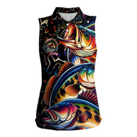 Peacock Bass Fishing Women Sleeveless Polo Shirt Waves Art