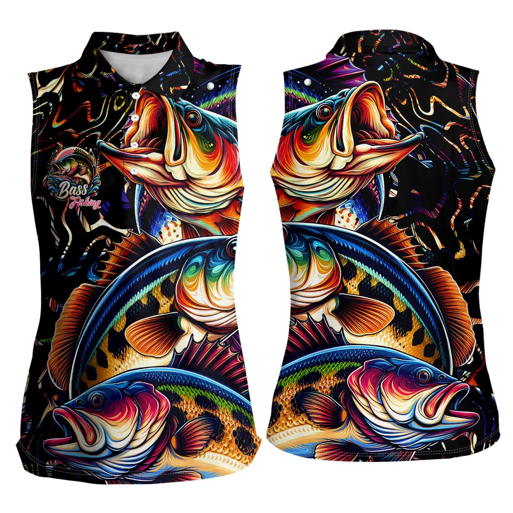 Peacock Bass Fishing Women Sleeveless Polo Shirt Waves Art