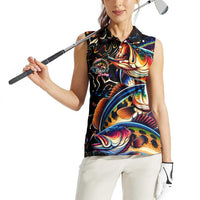 Peacock Bass Fishing Women Sleeveless Polo Shirt Waves Art