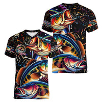Peacock Bass Fishing Women V-Neck T-Shirt Waves Art