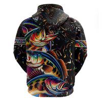 Peacock Bass Fishing Zip Hoodie Waves Art