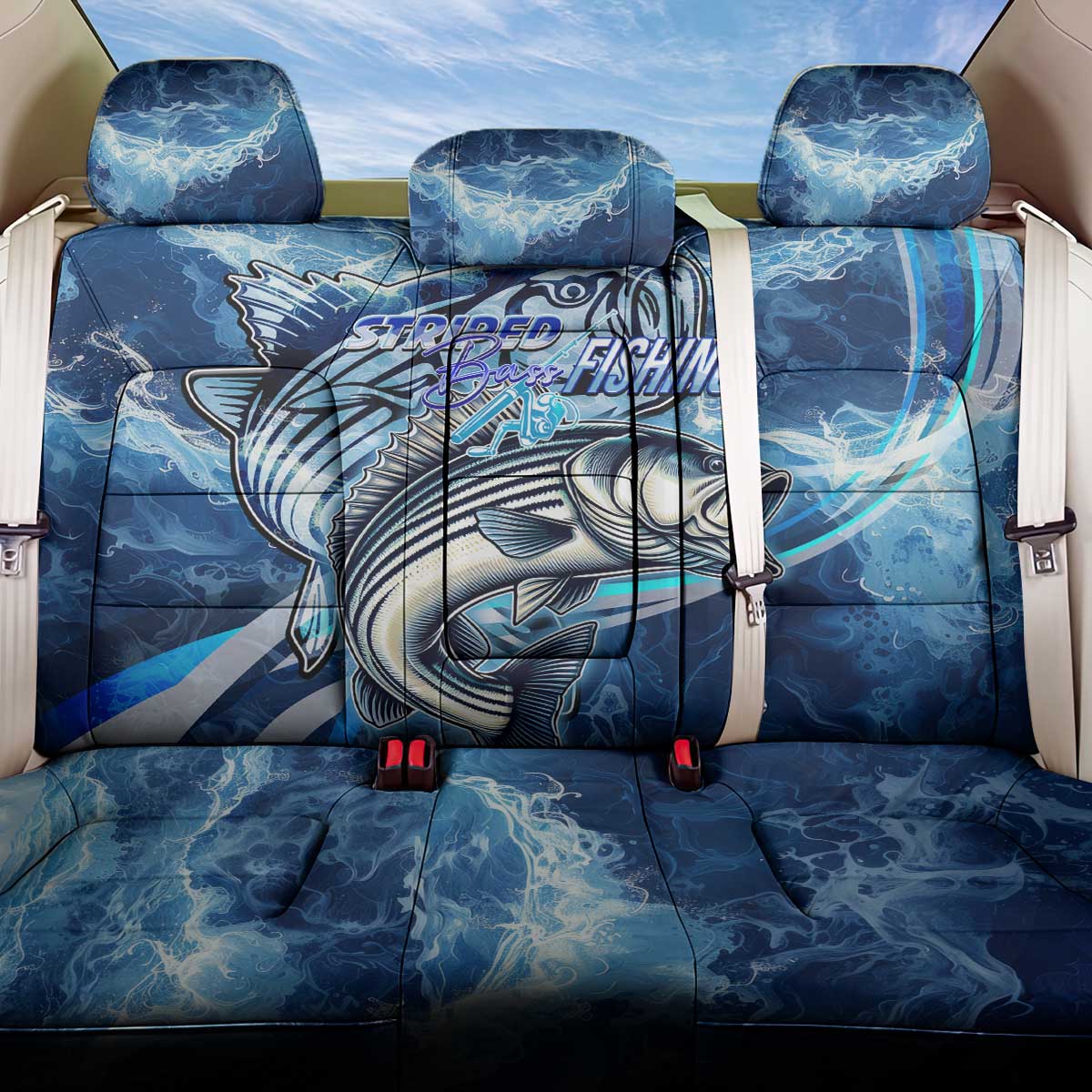 Striped Bass Fishing Back Car Seat Cover Ocean Waves