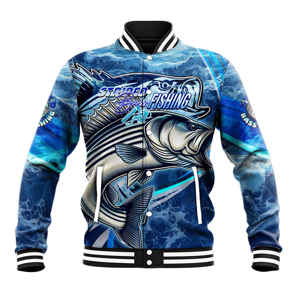 Striped Bass Fishing Baseball Jacket Ocean Waves