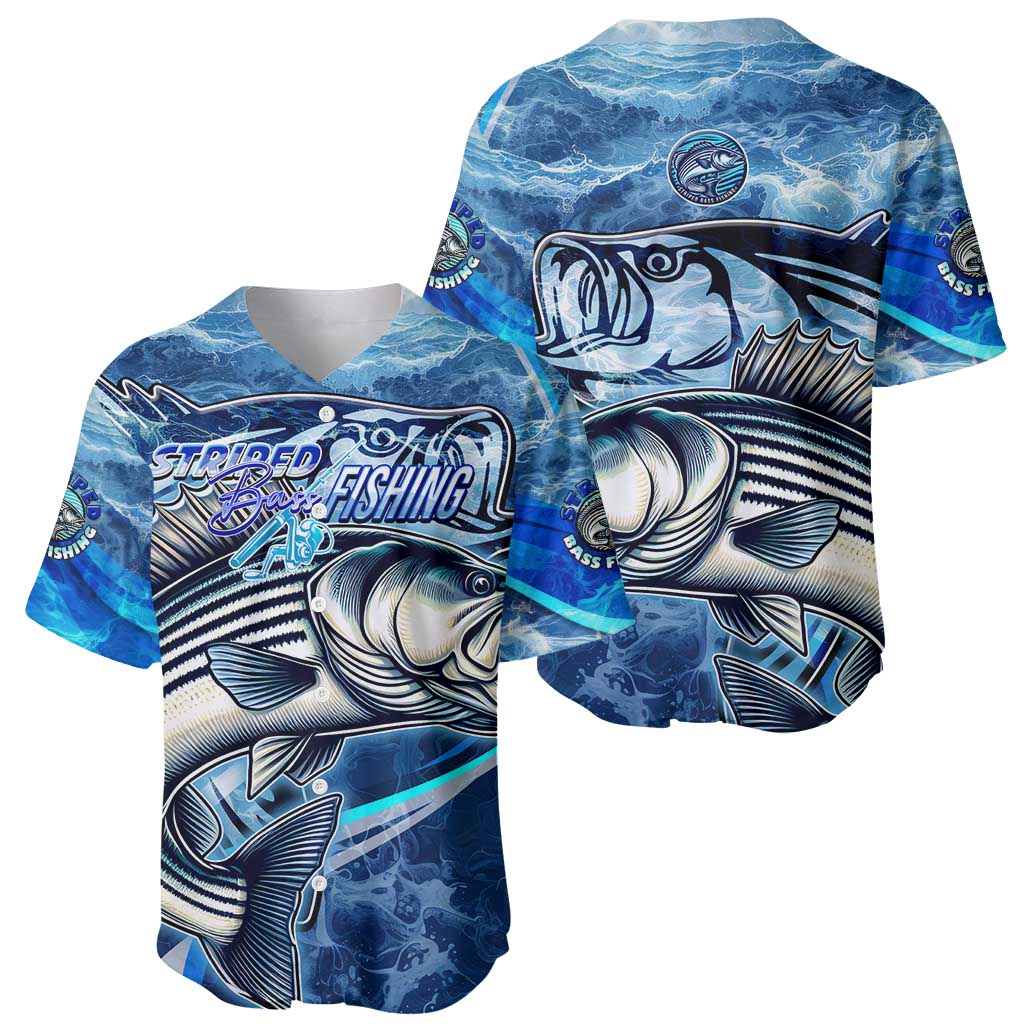 Striped Bass Fishing Baseball Jersey Ocean Waves