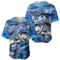Striped Bass Fishing Baseball Jersey Ocean Waves