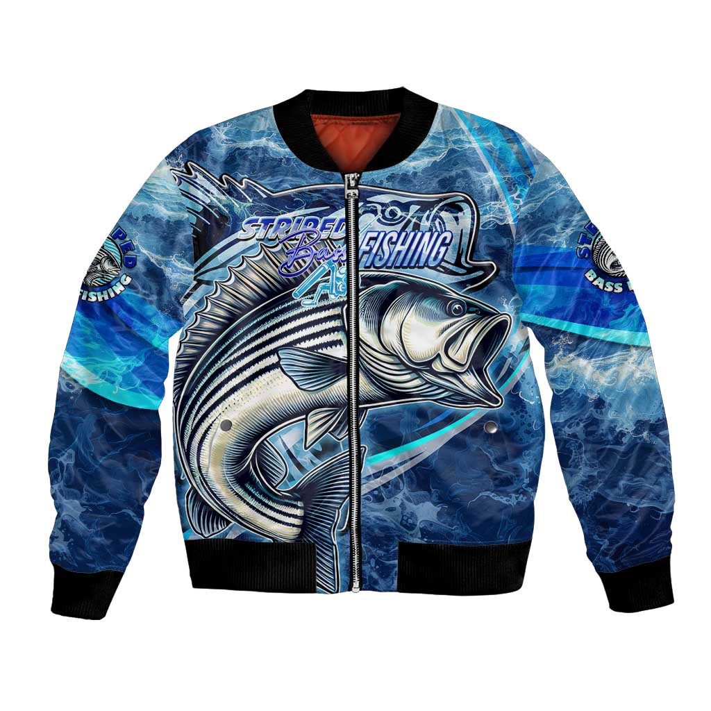 Striped Bass Fishing Bomber Jacket Ocean Waves