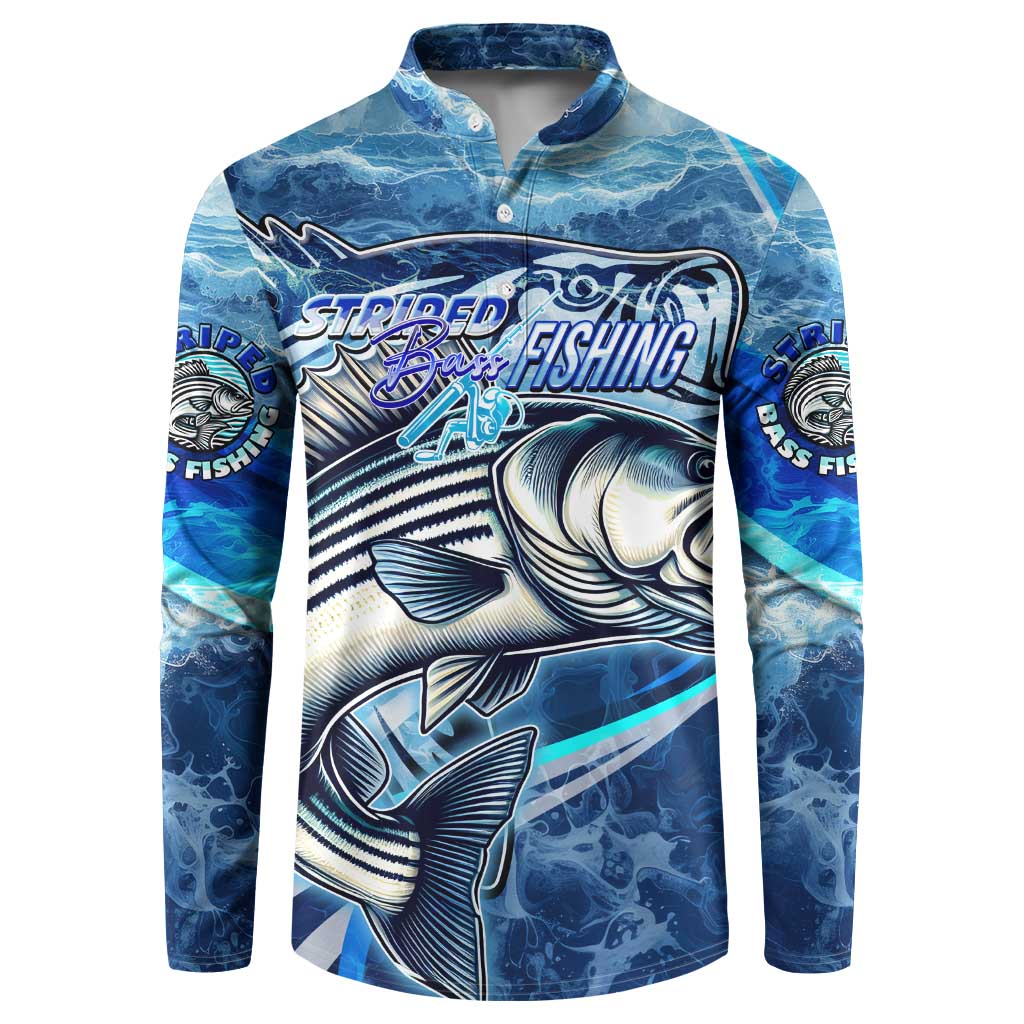 Striped Bass Fishing Button Sweatshirt Ocean Waves