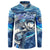 Striped Bass Fishing Button Sweatshirt Ocean Waves