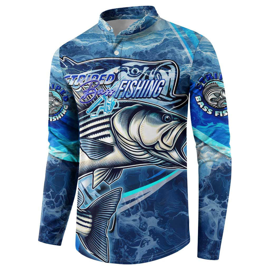 Striped Bass Fishing Button Sweatshirt Ocean Waves