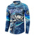 Striped Bass Fishing Button Sweatshirt Ocean Waves