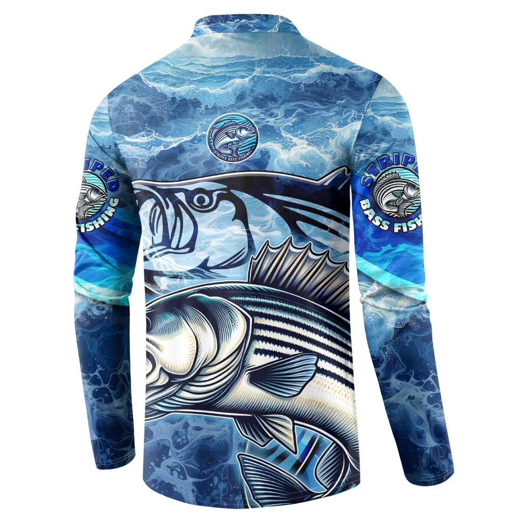 Striped Bass Fishing Button Sweatshirt Ocean Waves