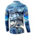 Striped Bass Fishing Button Sweatshirt Ocean Waves