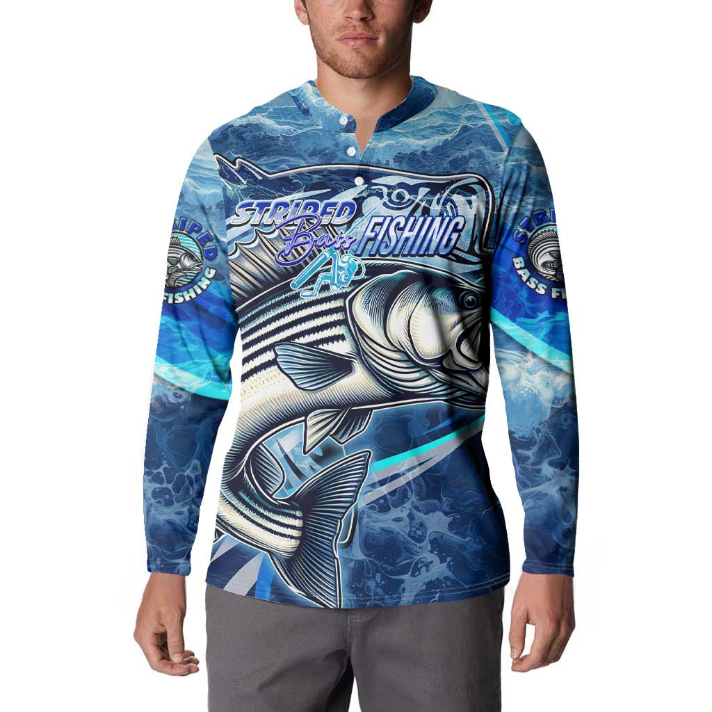 Striped Bass Fishing Button Sweatshirt Ocean Waves
