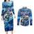 Striped Bass Fishing Couples Matching Long Sleeve Bodycon Dress and Long Sleeve Button Shirt Ocean Waves