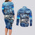 Striped Bass Fishing Couples Matching Long Sleeve Bodycon Dress and Long Sleeve Button Shirt Ocean Waves