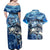 Striped Bass Fishing Couples Matching Off Shoulder Maxi Dress and Hawaiian Shirt Ocean Waves