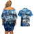 Striped Bass Fishing Couples Matching Off Shoulder Short Dress and Hawaiian Shirt Ocean Waves