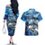 Striped Bass Fishing Couples Matching Off The Shoulder Long Sleeve Dress and Hawaiian Shirt Ocean Waves