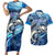 Striped Bass Fishing Couples Matching Short Sleeve Bodycon Dress and Hawaiian Shirt Ocean Waves