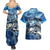 Striped Bass Fishing Couples Matching Summer Maxi Dress and Hawaiian Shirt Ocean Waves