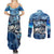 Striped Bass Fishing Couples Matching Summer Maxi Dress and Long Sleeve Button Shirt Ocean Waves