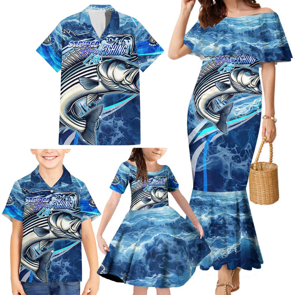 Striped Bass Fishing Family Matching Mermaid Dress and Hawaiian Shirt Ocean Waves