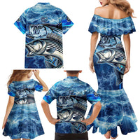 Striped Bass Fishing Family Matching Mermaid Dress and Hawaiian Shirt Ocean Waves