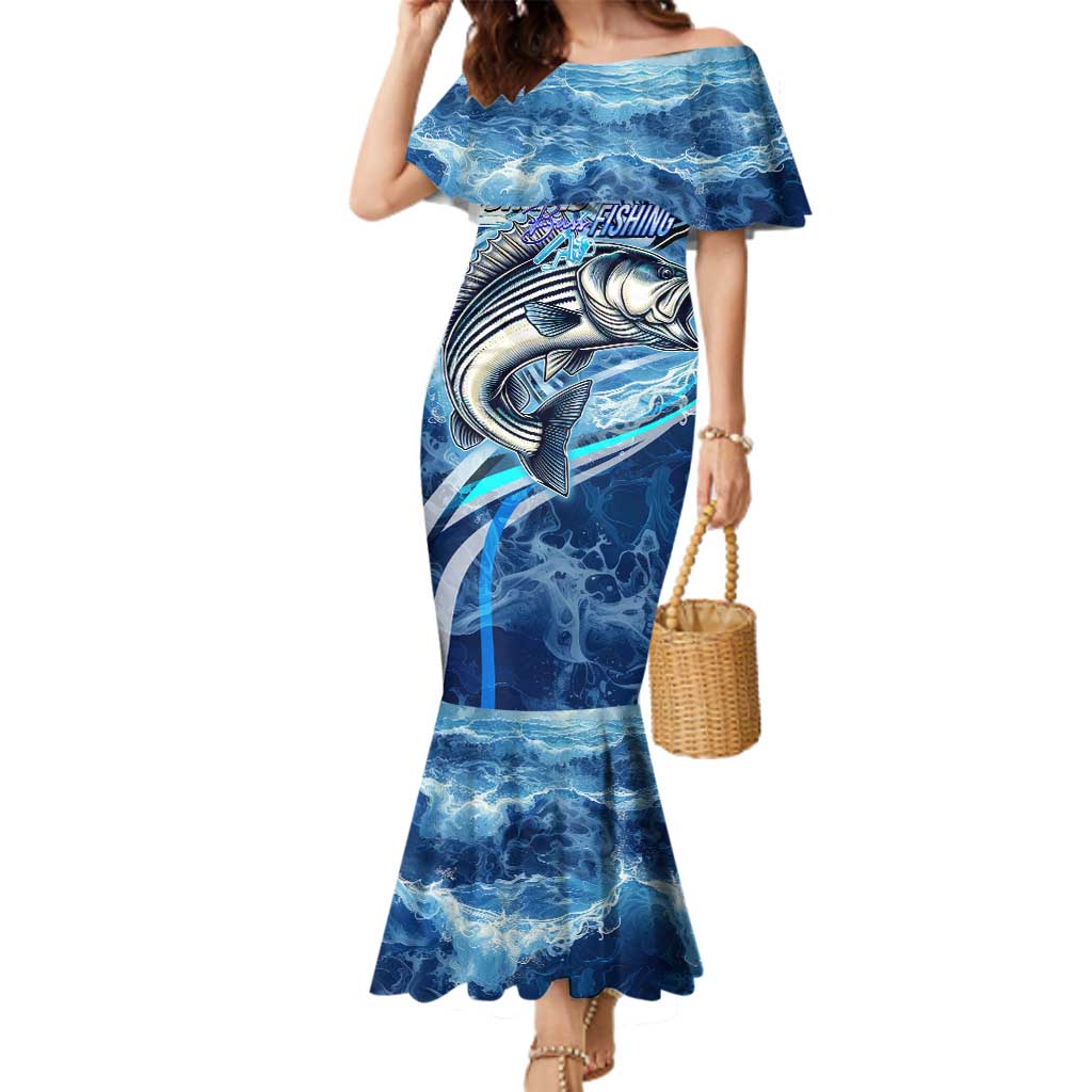 Striped Bass Fishing Family Matching Mermaid Dress and Hawaiian Shirt Ocean Waves