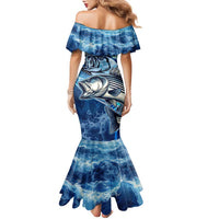 Striped Bass Fishing Family Matching Mermaid Dress and Hawaiian Shirt Ocean Waves
