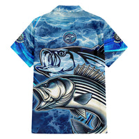 Striped Bass Fishing Family Matching Off The Shoulder Long Sleeve Dress and Hawaiian Shirt Ocean Waves