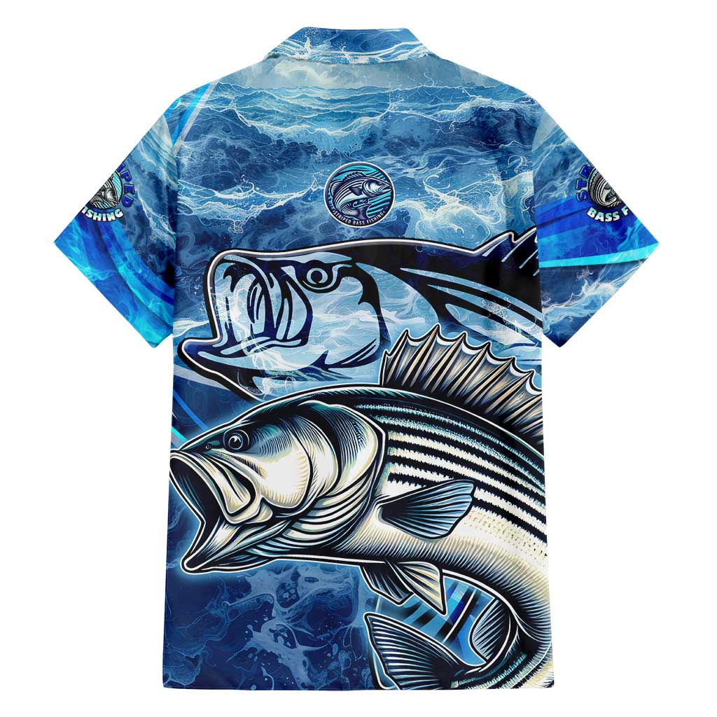 Striped Bass Fishing Family Matching Off Shoulder Short Dress and Hawaiian Shirt Ocean Waves