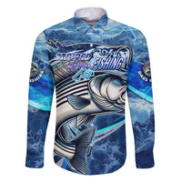 Striped Bass Fishing Family Matching Puletasi and Hawaiian Shirt Ocean Waves