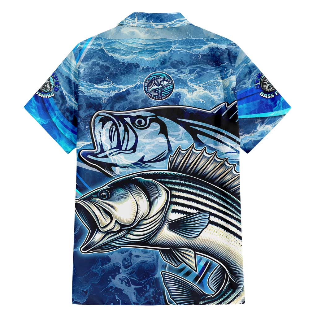 Striped Bass Fishing Family Matching Short Sleeve Bodycon Dress and Hawaiian Shirt Ocean Waves