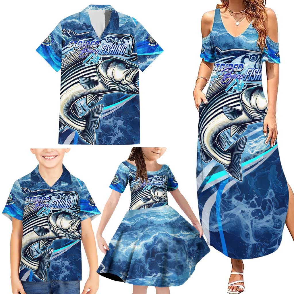 Striped Bass Fishing Family Matching Summer Maxi Dress and Hawaiian Shirt Ocean Waves