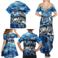 Striped Bass Fishing Family Matching Summer Maxi Dress and Hawaiian Shirt Ocean Waves