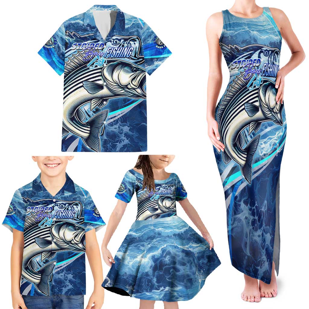 Striped Bass Fishing Family Matching Tank Maxi Dress and Hawaiian Shirt Ocean Waves