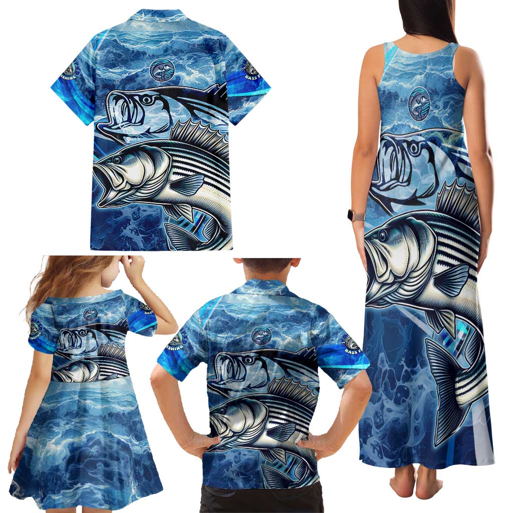 Striped Bass Fishing Family Matching Tank Maxi Dress and Hawaiian Shirt Ocean Waves