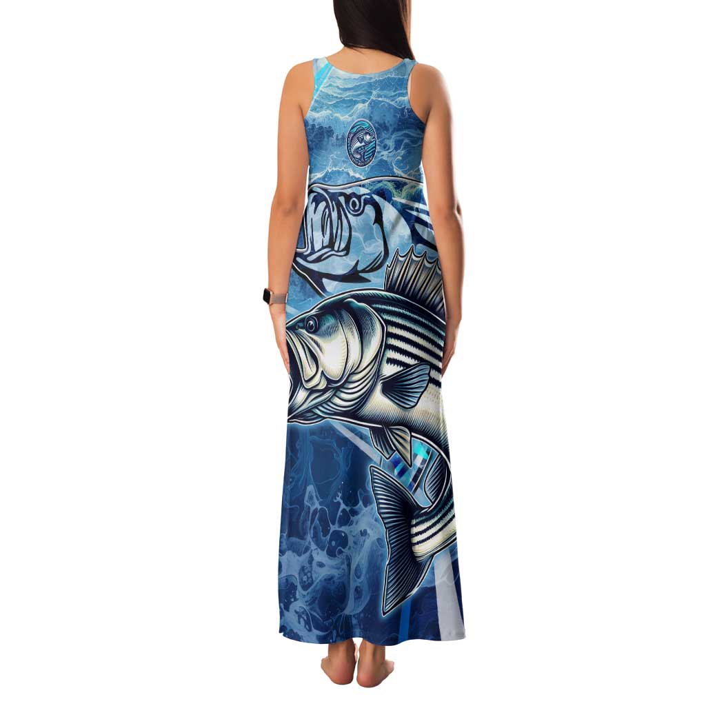 Striped Bass Fishing Family Matching Tank Maxi Dress and Hawaiian Shirt Ocean Waves