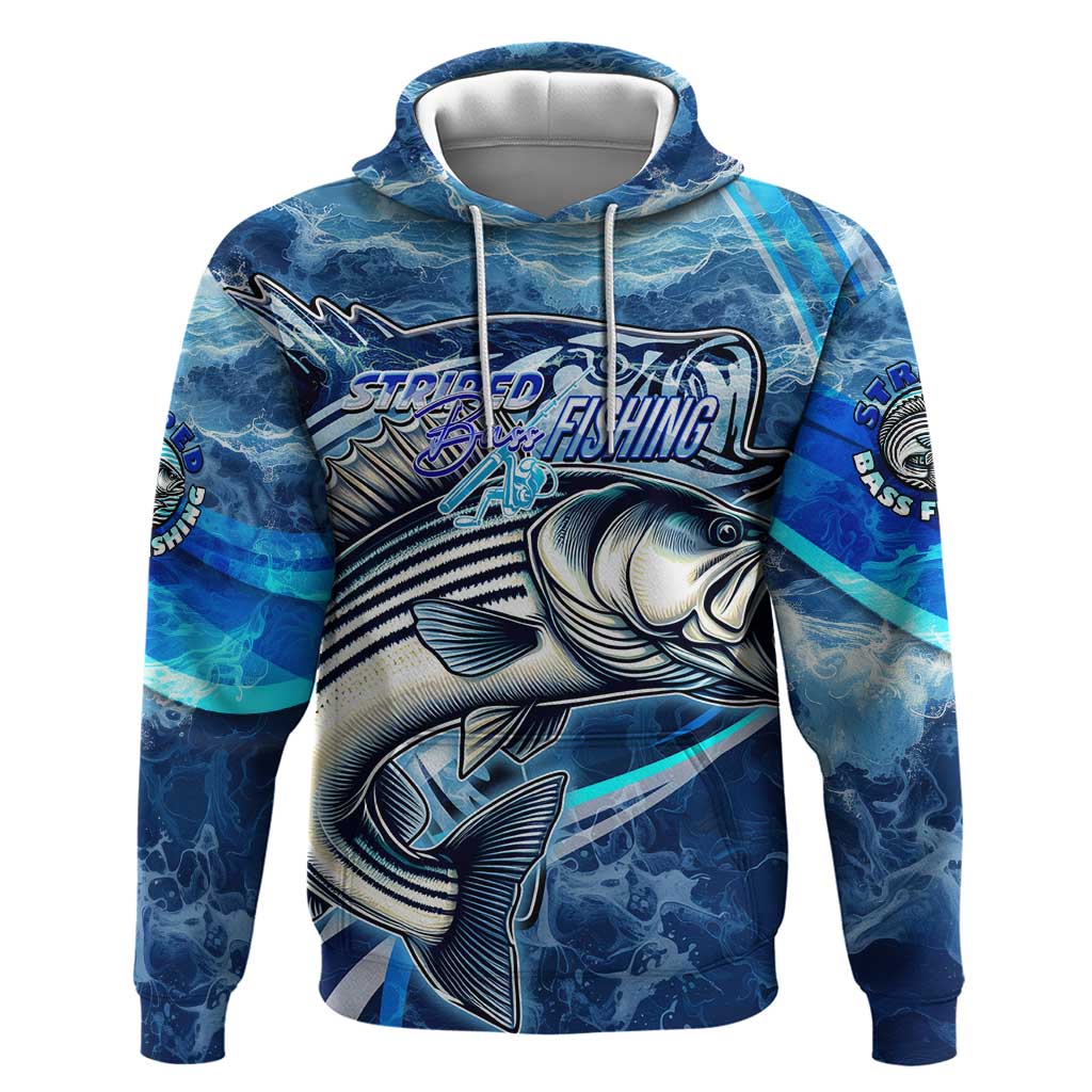 Striped Bass Fishing Hoodie Ocean Waves