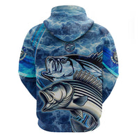 Striped Bass Fishing Hoodie Ocean Waves