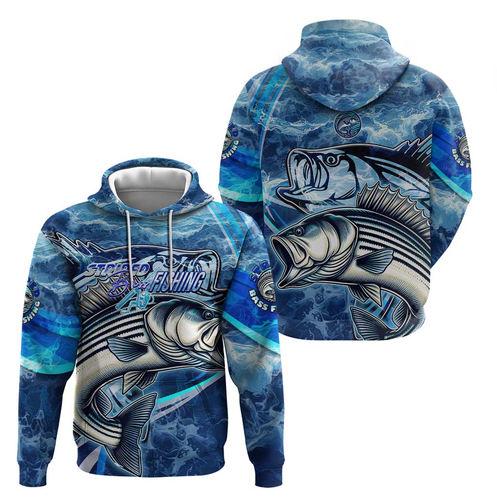 Striped Bass Fishing Hoodie Ocean Waves