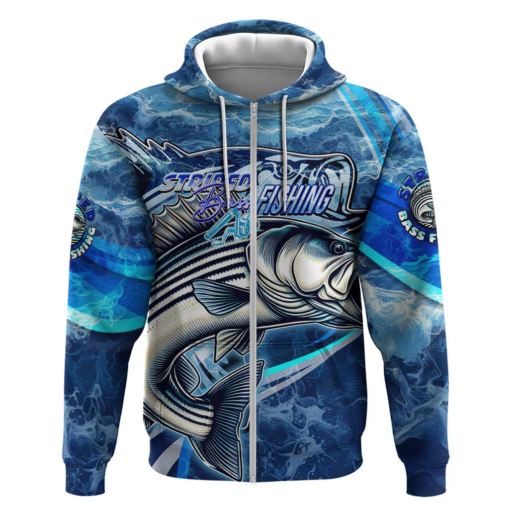 Striped Bass Fishing Hoodie Ocean Waves