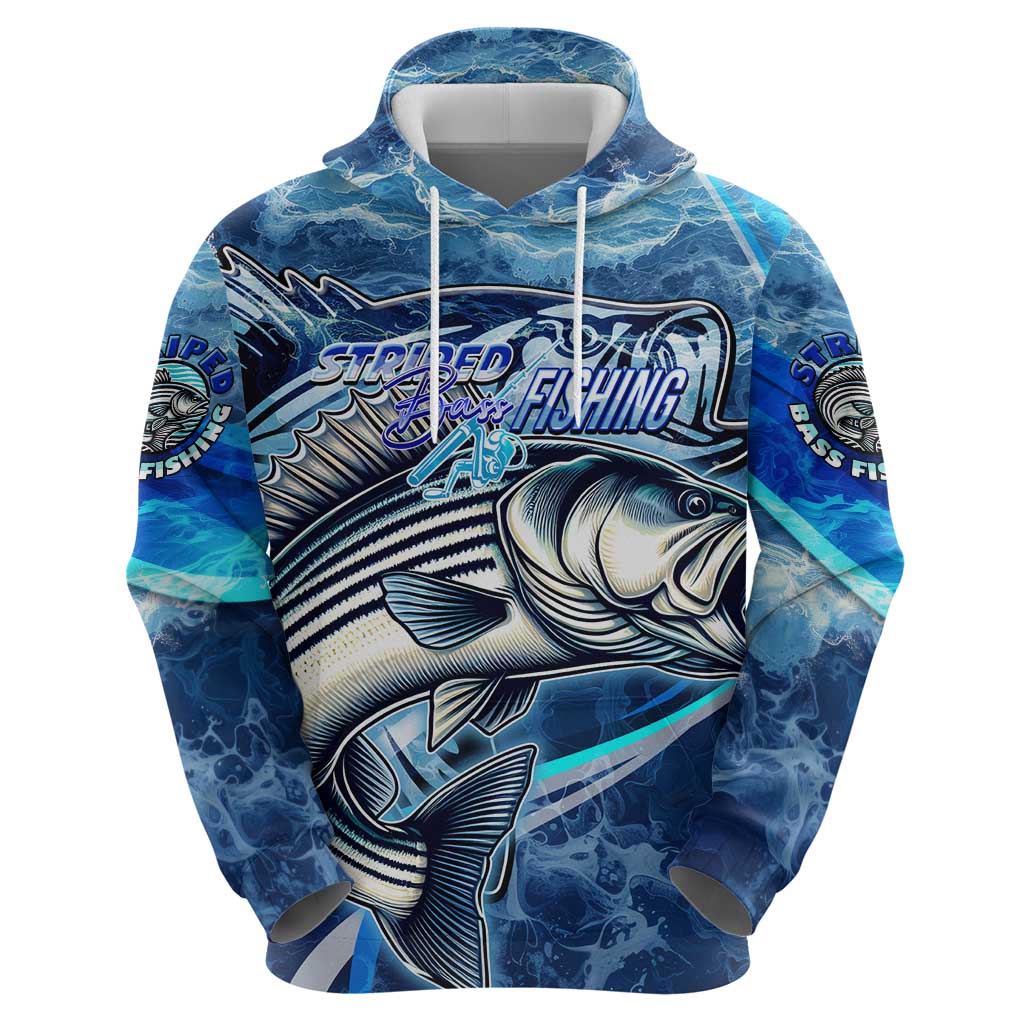 Striped Bass Fishing Hoodie Ocean Waves