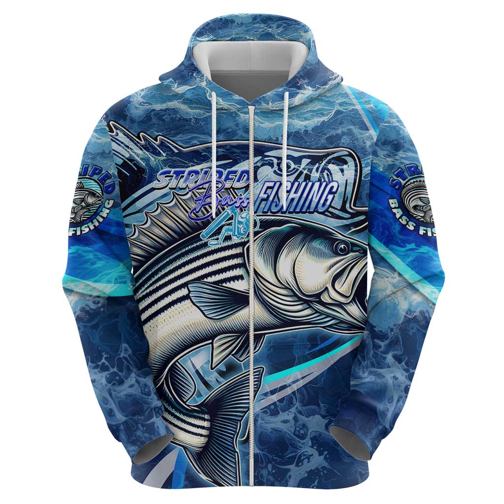 Striped Bass Fishing Hoodie Ocean Waves
