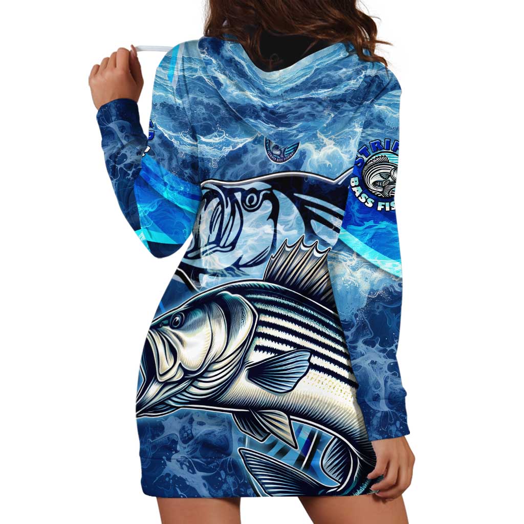 Striped Bass Fishing Hoodie Dress Ocean Waves