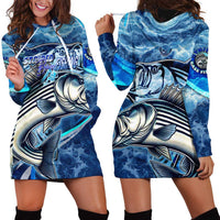 Striped Bass Fishing Hoodie Dress Ocean Waves