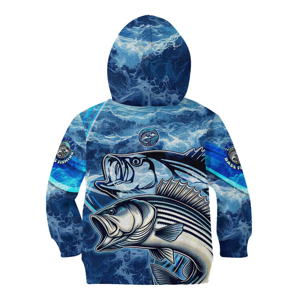 Striped Bass Fishing Kid Hoodie Ocean Waves