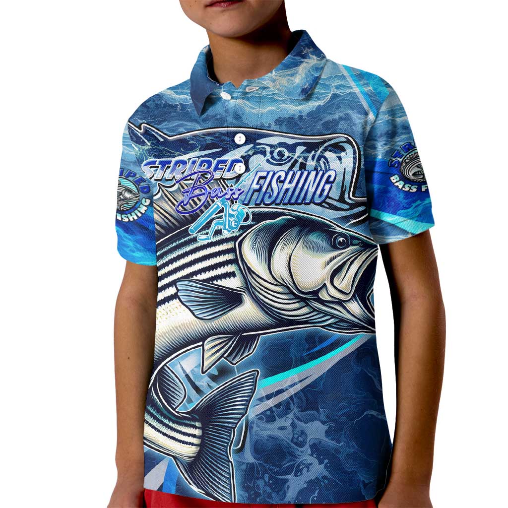 Striped Bass Fishing Kid Polo Shirt Ocean Waves